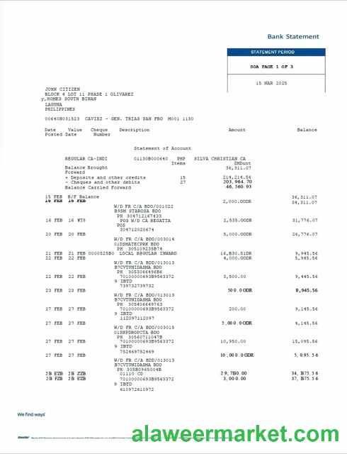 Philippines Bancnet bank statement Word and PDF template